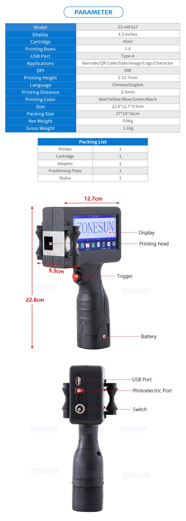 IMPRESORA DE CÓDIGO DE BARRAS, QR, FECHA, TEXTO ALFANUMÉRICO PORTÁTIL PARA BOLSAS, CAJAS, BOTELLAS. 12,7mm - Imagen 4