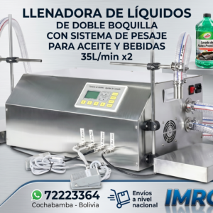 MÁQUINA DE LLENADORA DE LÍQUIDOS DE DOBLE BOQUILLA, CON SISTEMA DE PESAJE, PARA ACEITE Y BEBIDAS, 35L/min x2